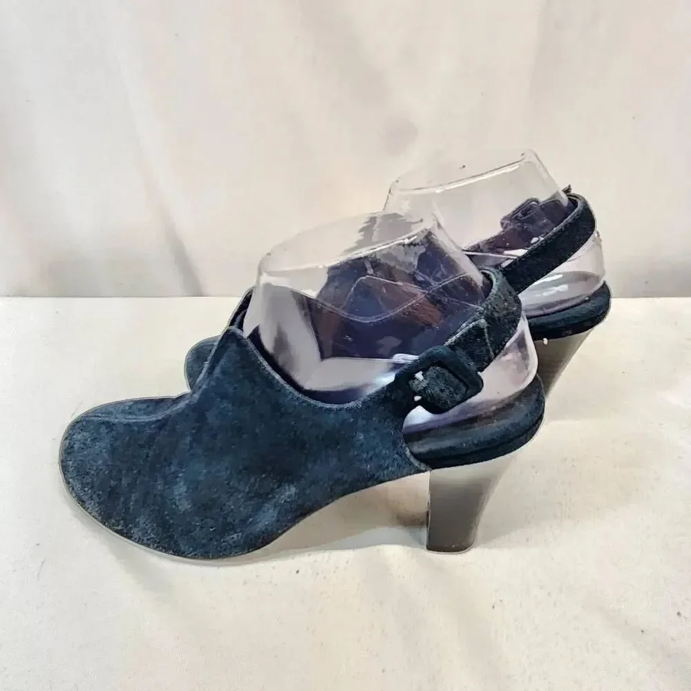 Aerosoles Heelrest Navy Suede Leather Sling Back Heel Shoes Women Size 8